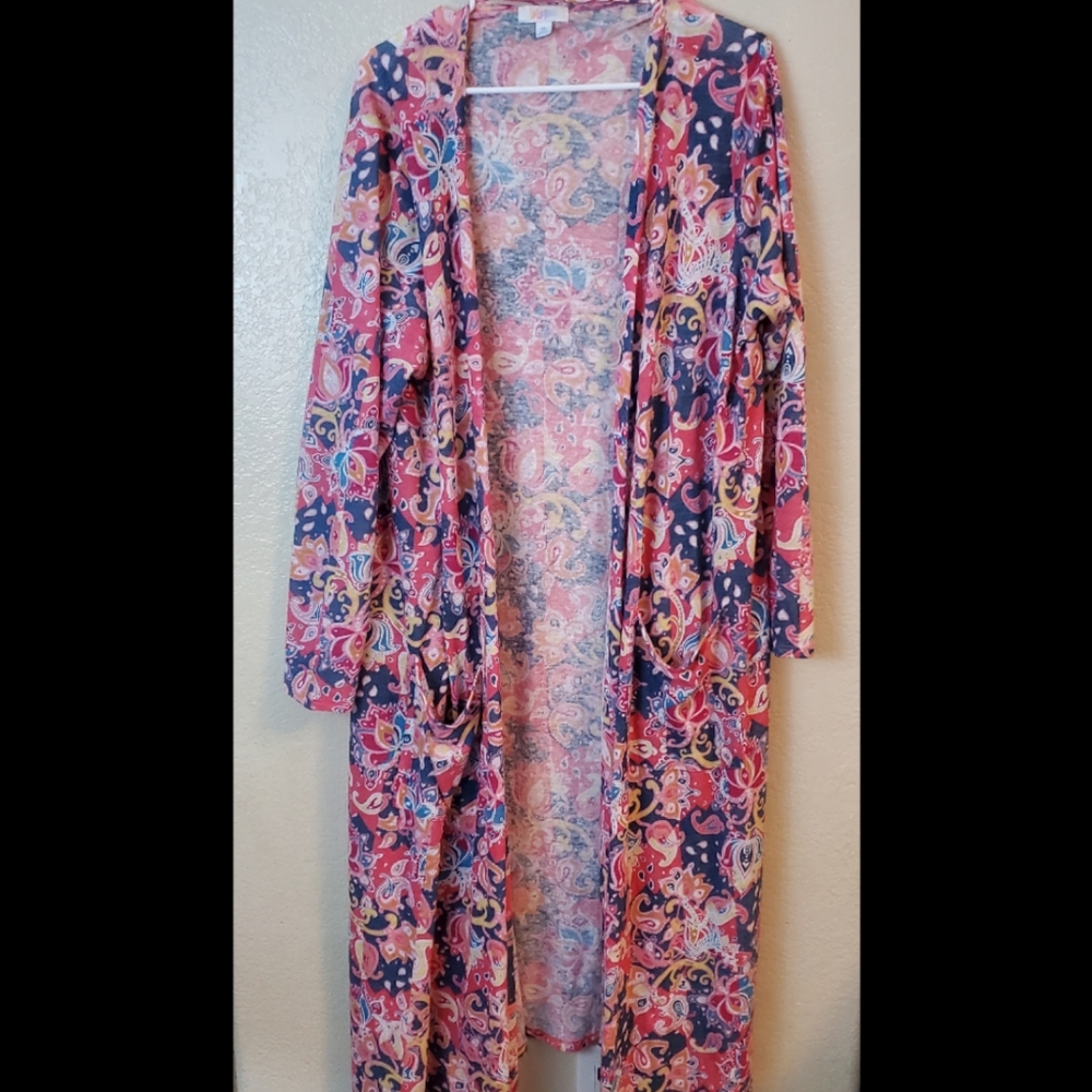 Lularoe Sarah pink floral boho hippie long duster